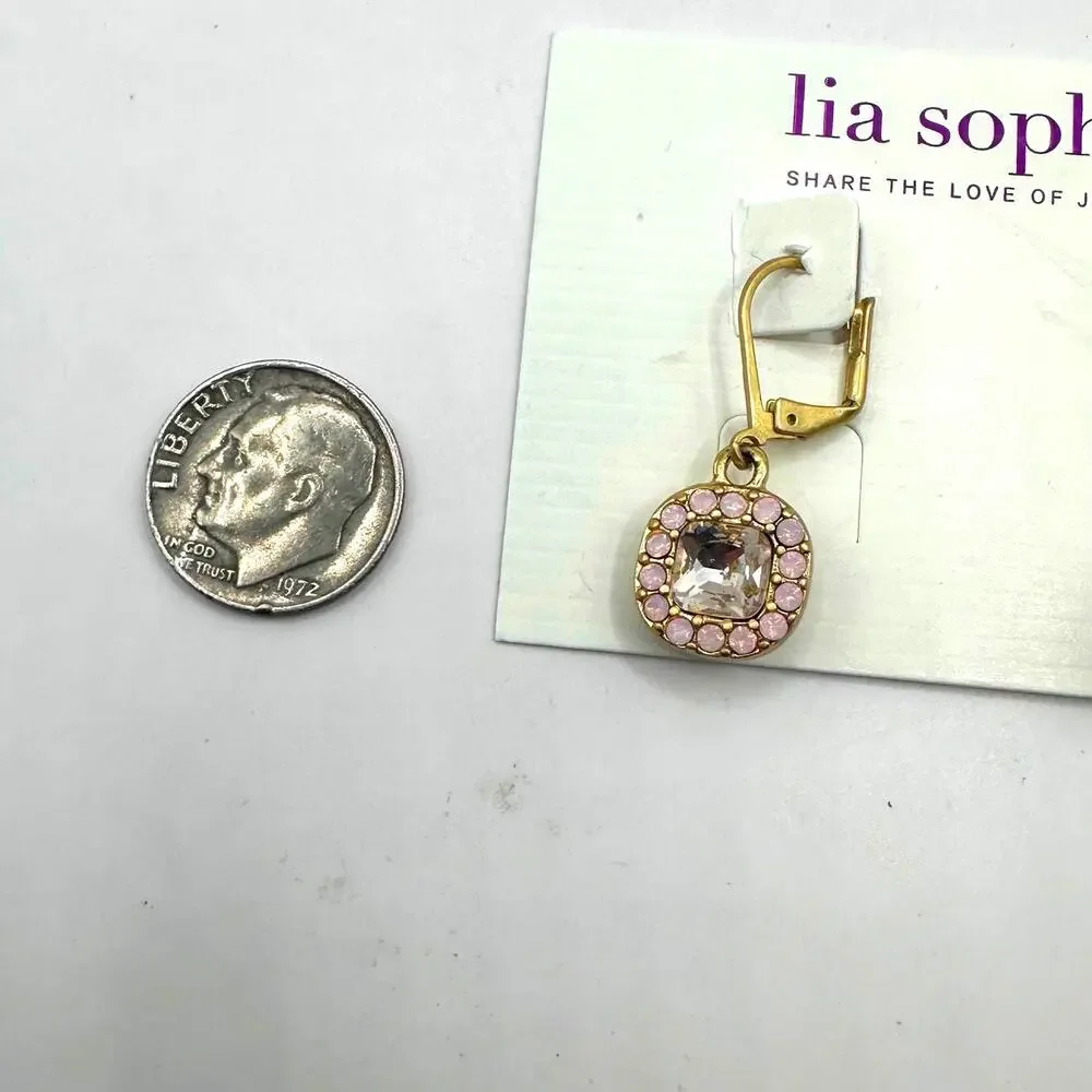Lia Sophia PIPPA Earring NWT Dangle Drop Jewelry Pink White Crystal gold tone